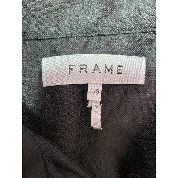 FRAME Arie Linen Blend Button Down Shirt Black Noir Long Sleeve Cutaway L - Picture 8 of 10